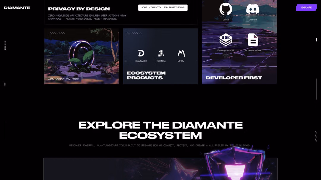 Diamante website, desktop screen 4
