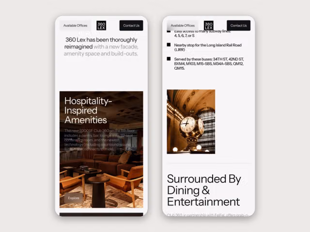 360 Lexington Avenue website, mobile screen 8
