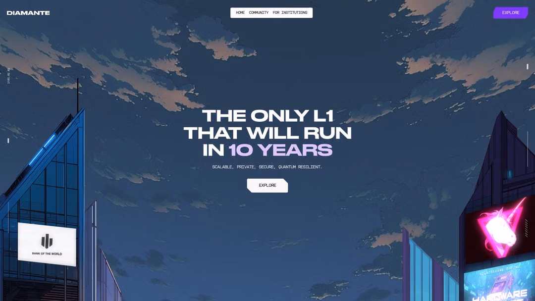 Diamante website, desktop screen 1