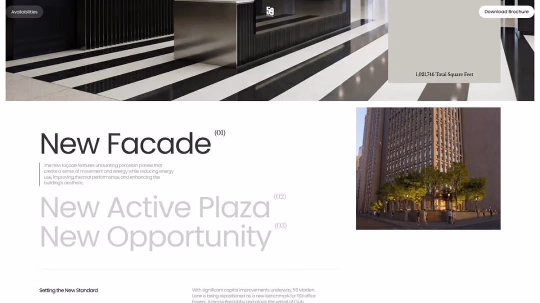 59 Maiden Lane website, desktop screen 3