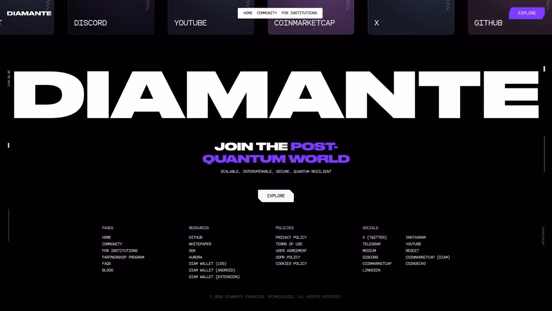 Diamante website, desktop screen 6