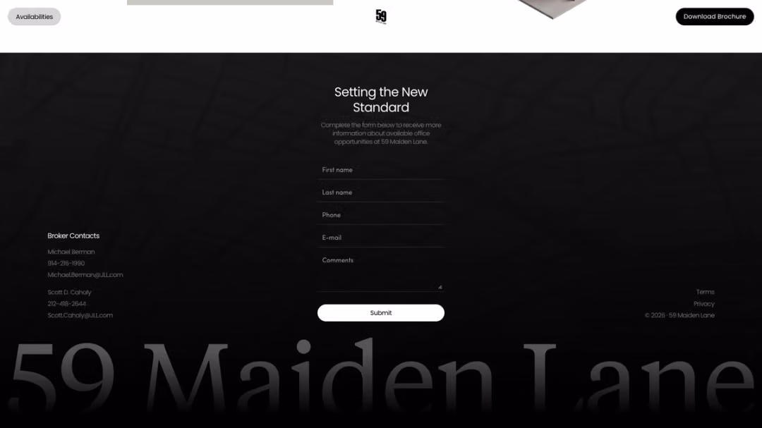 59 Maiden Lane website, desktop screen 6