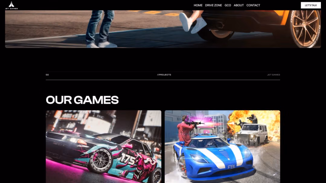 Jet Games website, desktop screen 4