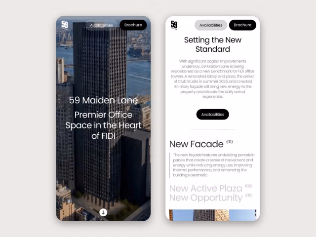 59 Maiden Lane website, mobile screen 7