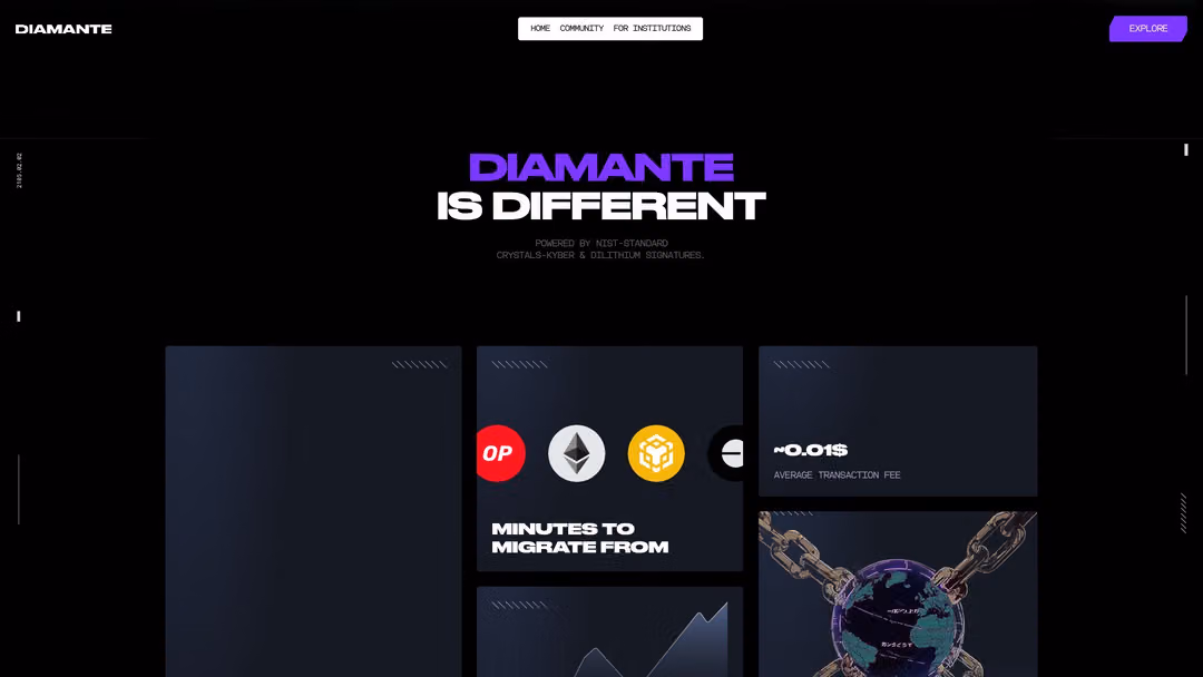 Diamante website, desktop screen 3